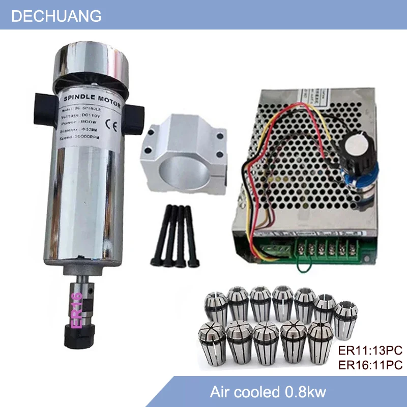 Air cooled 0.8kw DC110V 20000RPM CNC spindleMotor Kit / chuck 800W Spindle Motor + Power Supply speed governor For Engraving