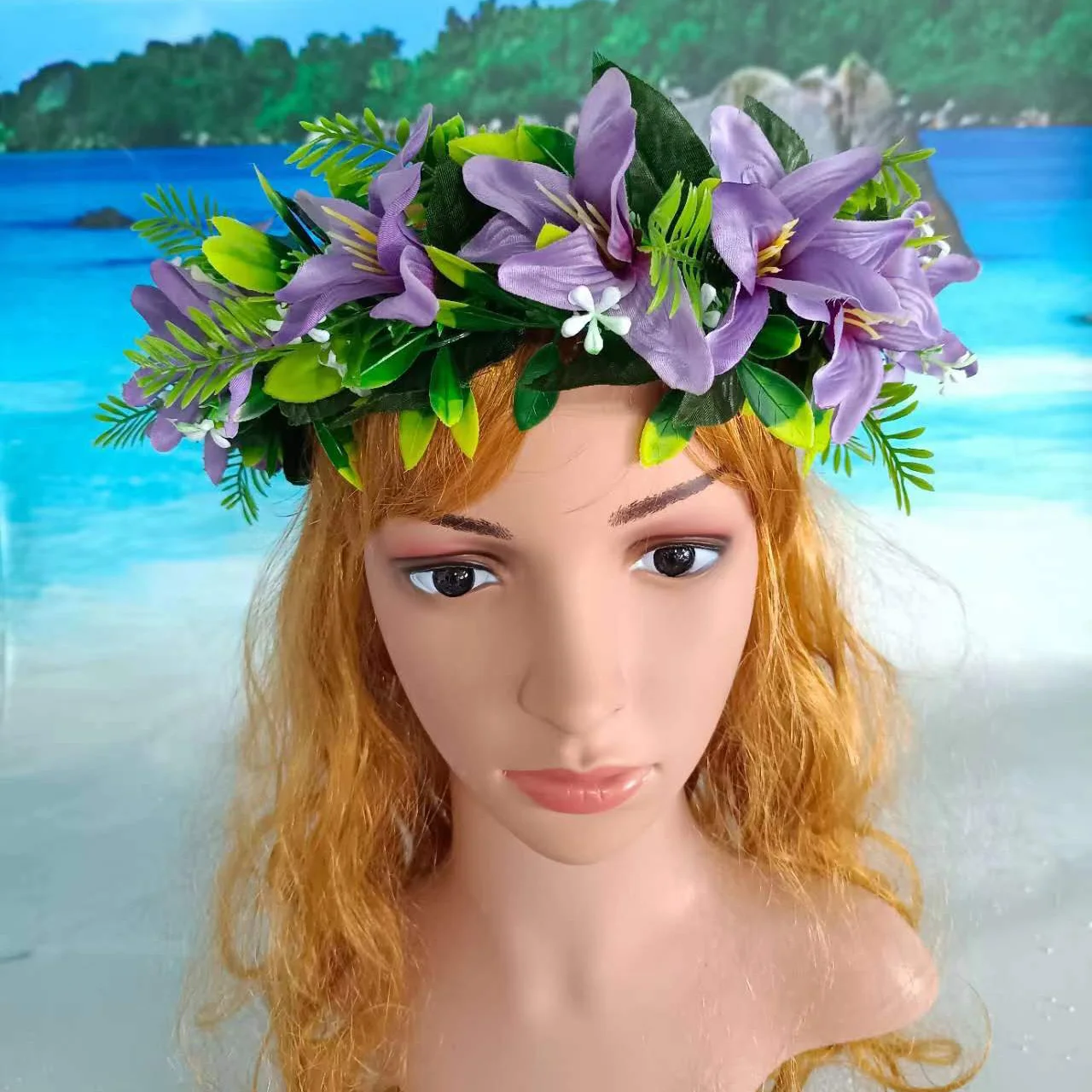 

Free Shipping KN-hk038 20Pcs/lot Artificial Silk Lily Headband Haku Hawaii Floral Headwear Crown Dance Garland Flower Head Lei