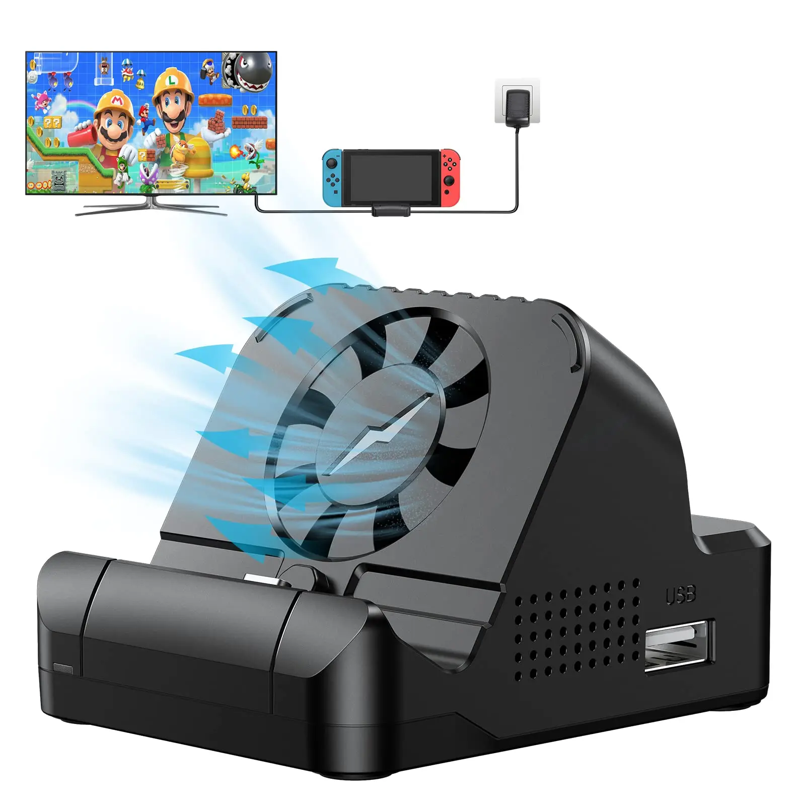 Switch TV Docking Station for NS Switch/Switch OLED with Cooling Fans and USB 3.0 Port TV Projector Charging Dock