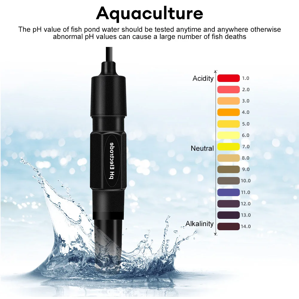 High Precision PH Electrode Probe Aquarium Electrode Test PH Meter BNC Connector Cable PH Calibration Liquid Sensor For Aquarium