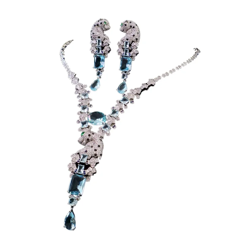 european-and-american-sky-blue-full-diamond-zircon-necklace-earrings-set-low-cut-deep-v-neck-wedding-dress-accessories