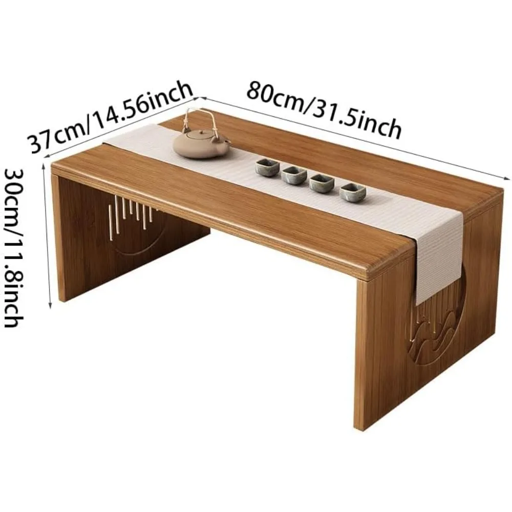 Foldable Bamboo Japanese Coffee Table, Low Tatami Floor Table, Portable Solid Wood Tea Table for Sitting & Easy Storage