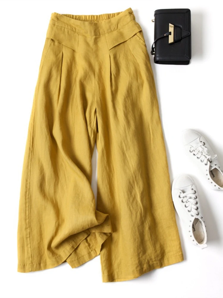 Novo no verão algodão linho calças femininas de perna larga lazer moda formal calças streetwear elegante solto roupas femininas