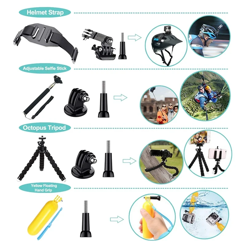 61 In 1 Action Camera Accessories Kit For Gopro Hero 10 9 8 7 6 5 4 Herogopro Max Insta360 Xiaomi Action Camera