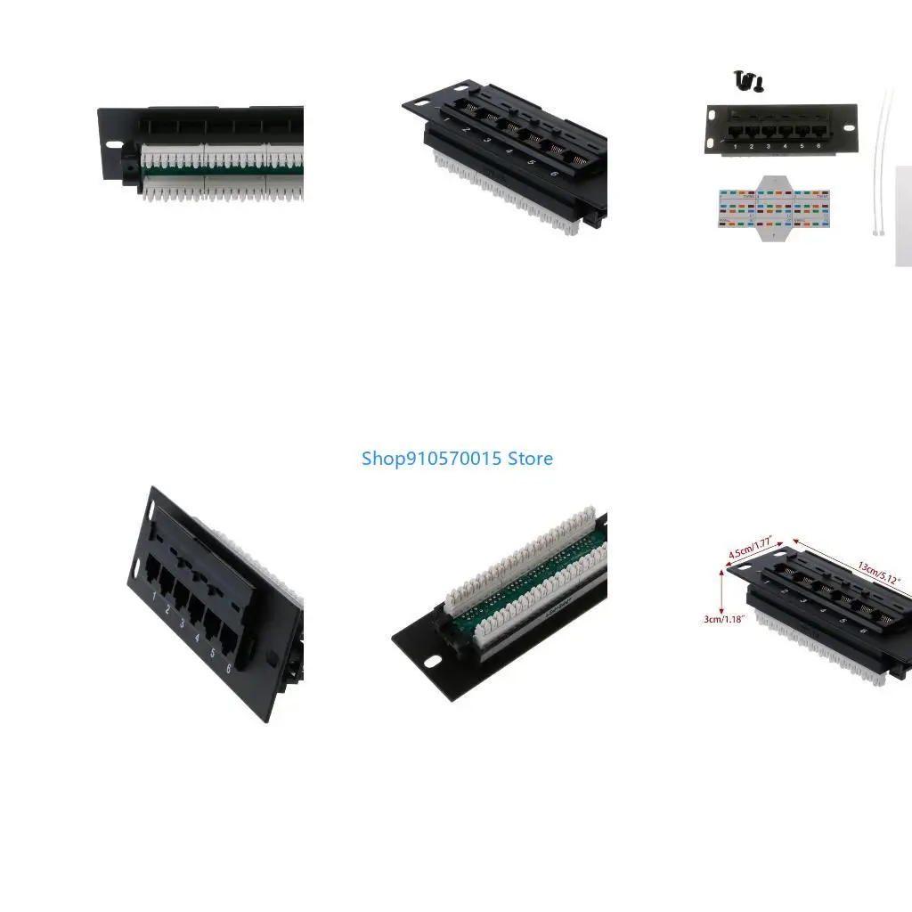 B95C 6 Port CAT5e RJ45 Through Coupler Patch Panel with Back Bar Wallmount or Rackmount for CAT5eUTP STP Cabling