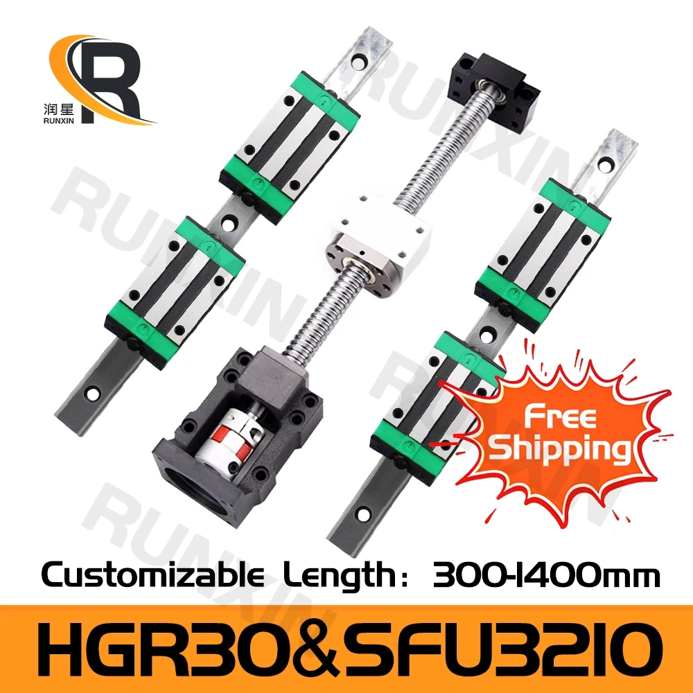 

RXTNC Ball Screw Kit SFU3210+HGR30 linear guide Kit with 4pcs HGH30CA HGW30CC Slider Blocks L300-1400mm+HM25-110 For CNC Part