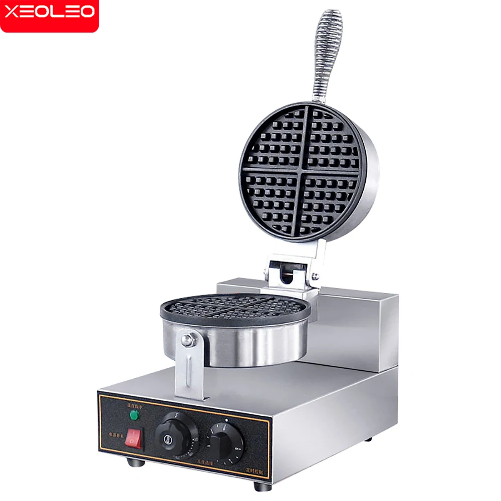 XEOLEO-máquina de gofres eléctrica redonda de un solo cabezal, máquina de gofres con revestimiento antiadherente, para pan y sándwich, en la cocina