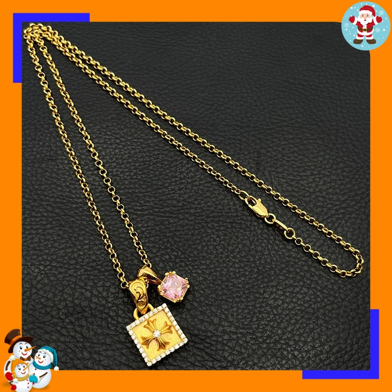 Premium Sense Gold Full Diamond Square Cross Flower Necklace Men's and Women's Cross Pendant Classic Personalized Niche Jewelry