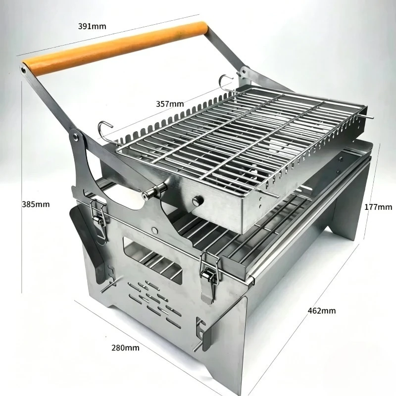 Flip Charcoal Grill Household Outdoor Removable Rotary Mesh Grill