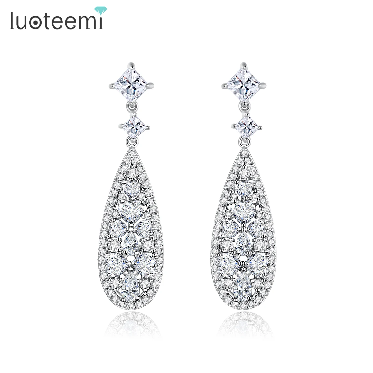 

LUOTEEMI Trendy Romantic Long Pendant Earrings for Women Heart Clear Cubic Zirconia Luxury Wedding Bridal Dangle Drop Earring