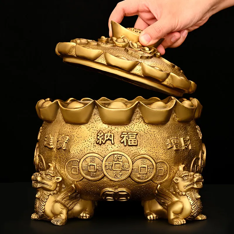 

Solid Copper Pixiu Treasure Basin Ornament and Piggy Bank for Home Office Store Decor