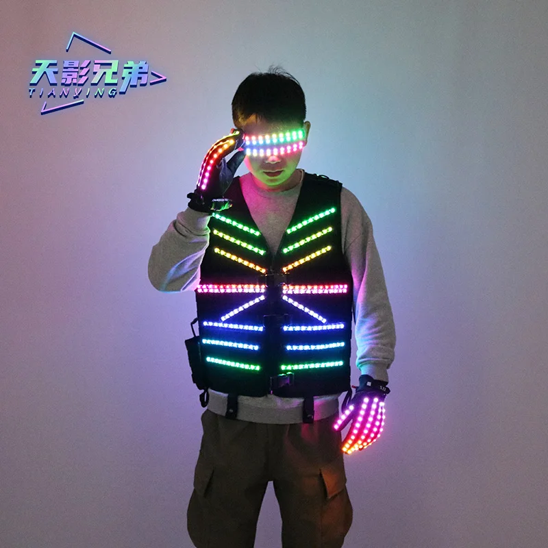 컬러 LED 발광 전술 조끼, KTV 공연 조끼, 틱톡 라이브 방송, 형광 안경 무대 DJ 전술 소품