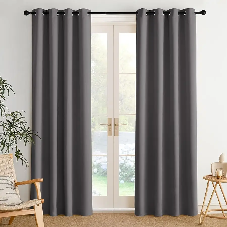 

Grey Blackout Curtains for Bedroom 84 inches Long, Cortinas Thermal Grommet Curtains for Li ing Room, Noise Reducing Pri acy Win