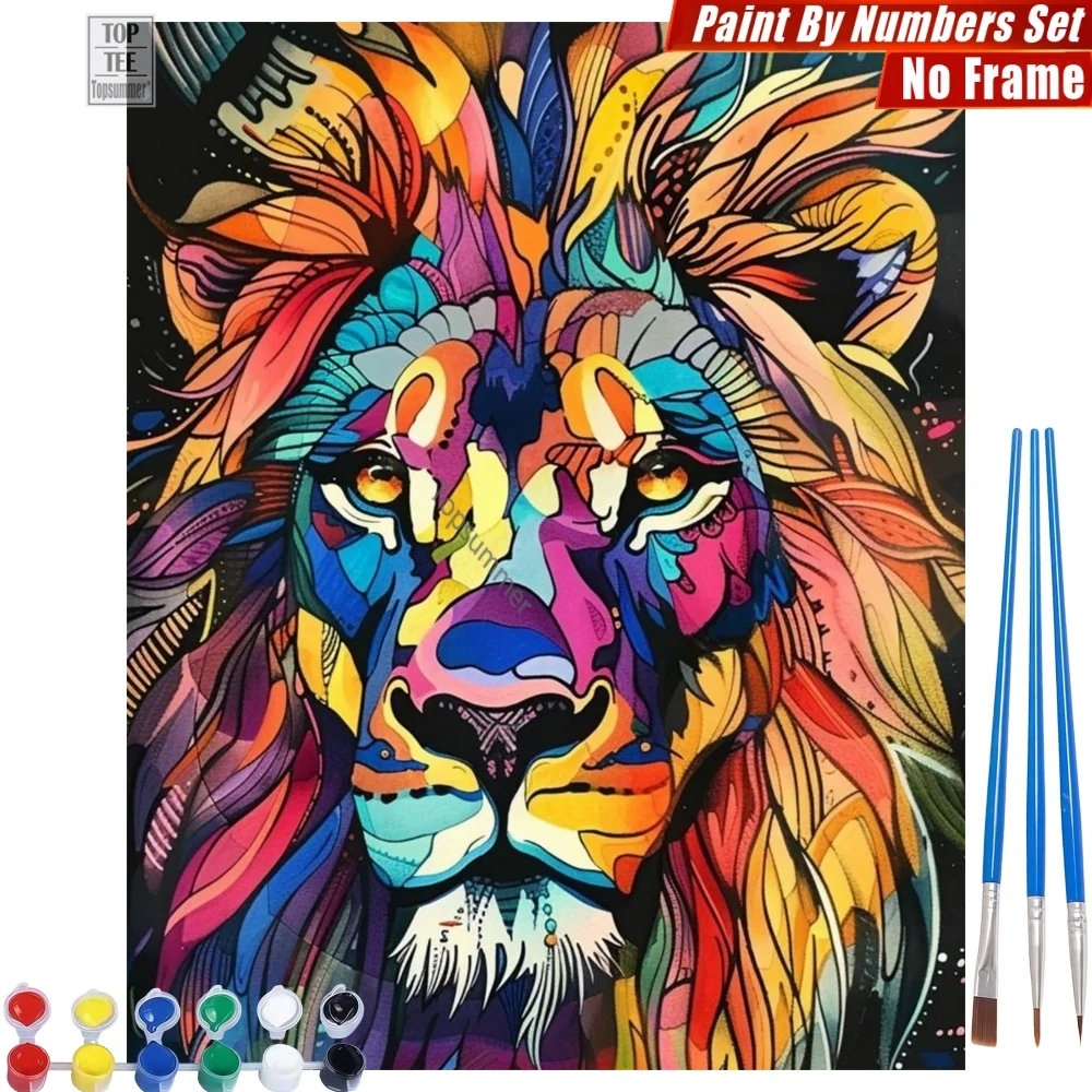 

Artistic Vibrant Lion Painting By Number Kit - Visual Impact Portrait Living Room Wall Art Mother'S Day Gift For Mom