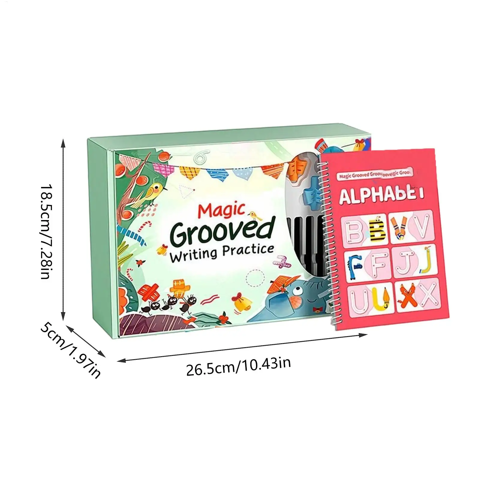 Quaderno di esercizi per la scrittura a mano Pagina riutilizzabile per l'apprendimento scanalato con impugnature per penna Libro di esercizi per la scrittura del vocabolario per bambini della scuola materna