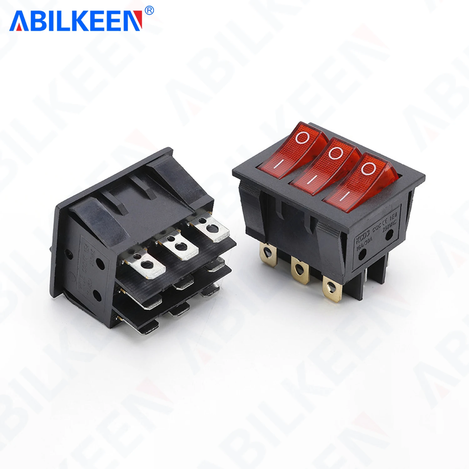 10PCS/LOT ABILKEEN KCD3-3101N Rocker Switch 9Pin DPST ON-OFF Latching Rocker Toggle Switch with LED Light Illuminated 16A 250VAC