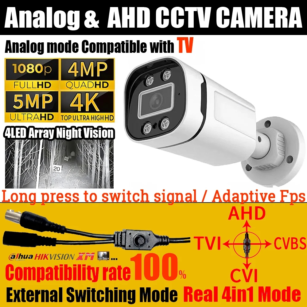 HK/DH/XM Compatible 4Array Lights 4MP/5MP Ultra HD AHD Camera 4K 1080P TVI/CVI/Analog 4in1 OSD Infrared Monitor Waterproof IP66