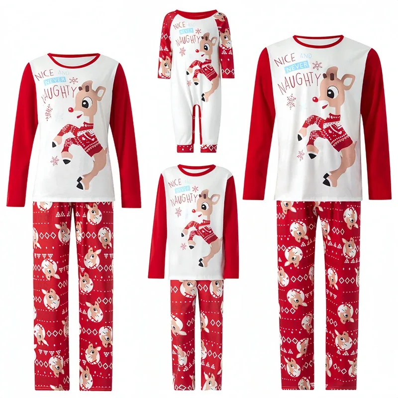 

Elk Print Christmas Pajamas Parent-child Family Matching Outfits Xmas Cute Baby Jumpsuit Women Men Kids Look Pijama Loungewear