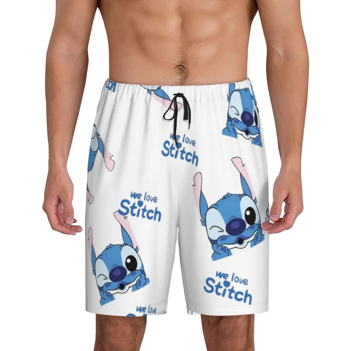 

Пижамные шорты Lilo Stitch с героями мультфильмов аниме манга, одежда для сна для мужчин, эластичный пояс, короткие пижамы для сна с карманами