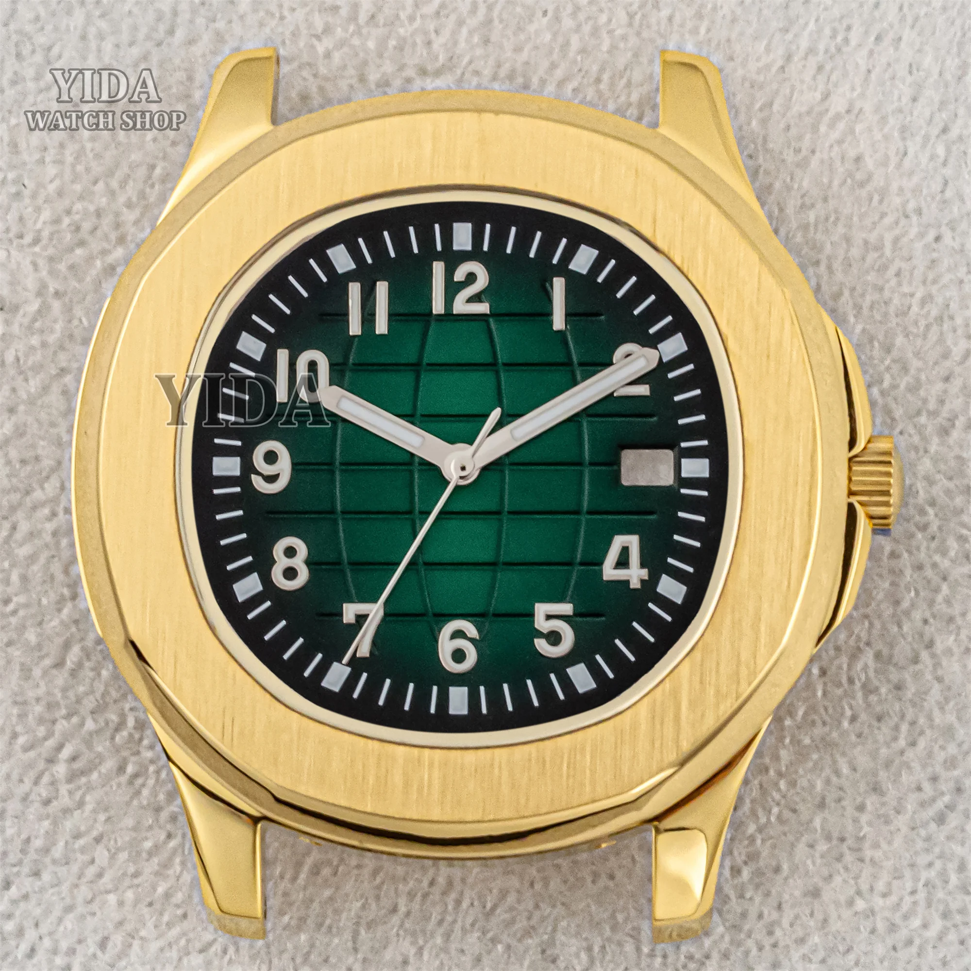 

AQUANAUT Nautilus WatchCase 42mm Gold Case 32mm Dial Green Lumiinous Pointers Sapphire Glass Waterproof Fit NH35 NH36 Movement