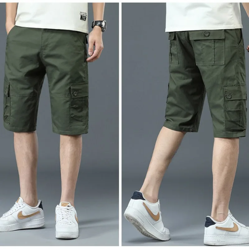 Men's 5-point Multiple Pockets Casual Summer Thin Pure Cotton Work Shorts Trend Loose Breeches Fashion Sports PantsYY23