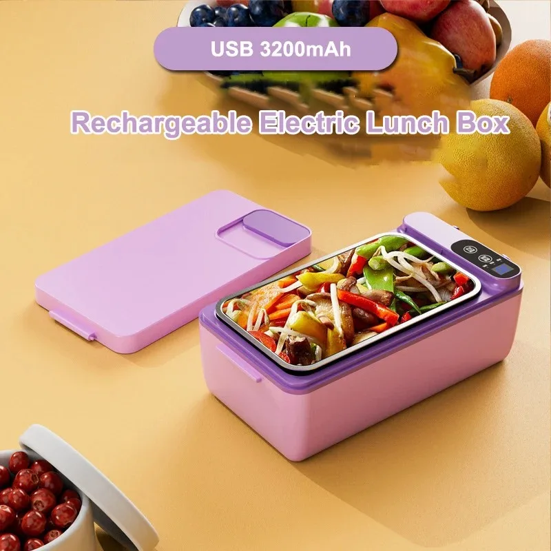 

Portable Rechargeable Wireless Lunch Box Food Heater W/1.5L Removable Stainless Steel Container Heated Lunch Box