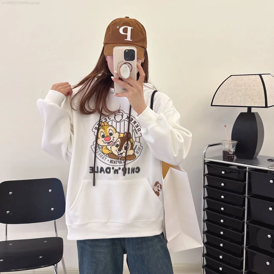 Disney Cartoon Cute Chip&Dale Clothes Fashion Hoodie Women Oversized Long Sleeve Top Shirts Y2k Female Autumn Winter Pullovers