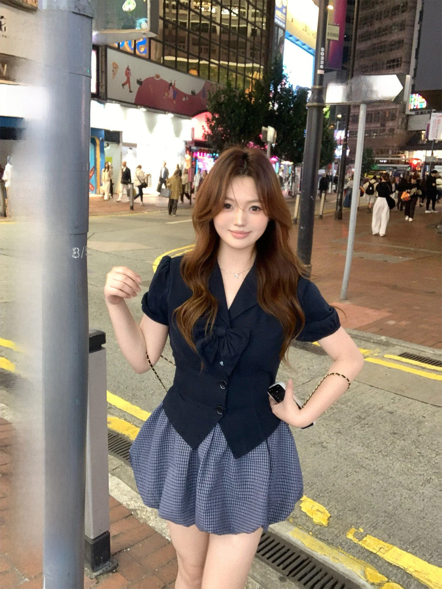 

Spring Summer Plaid Bloomer Halveset Short Sleeve Bubble Sleeve Casual Style plus Size Women's Fashion Set Korean Style
