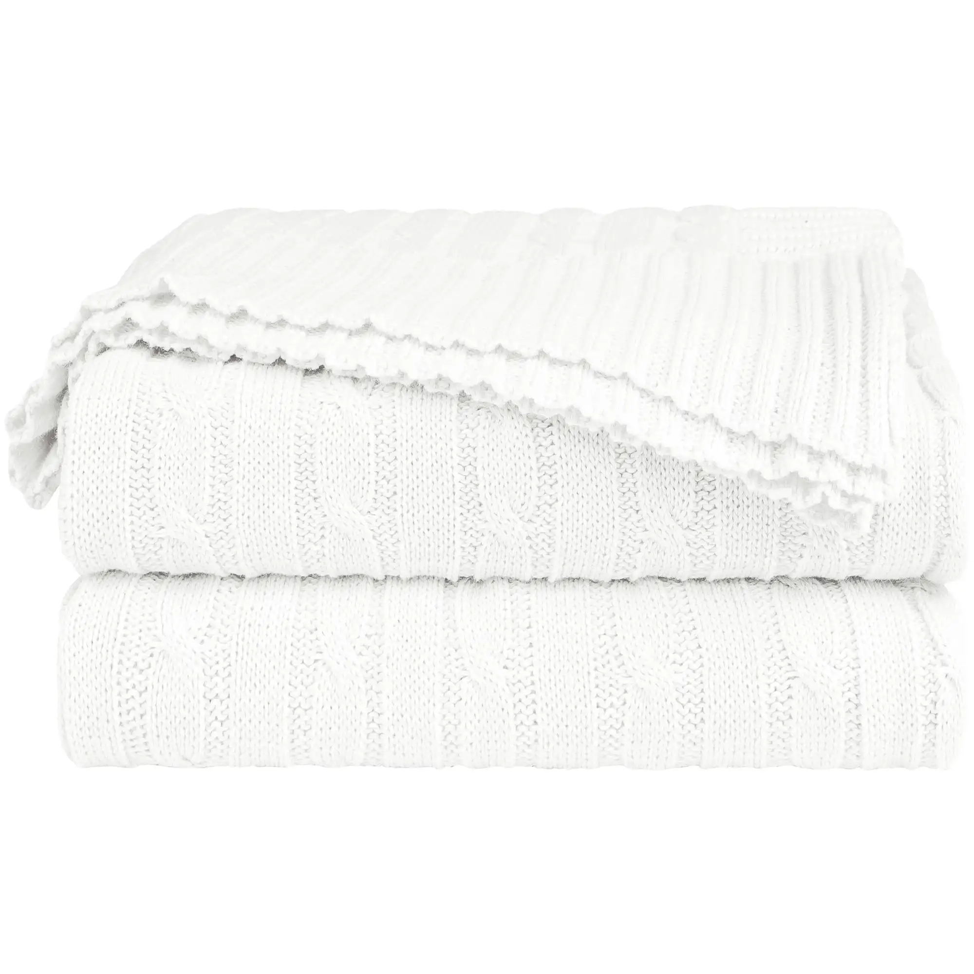 

100% Cotton Cable Knit Throw Bed Blanket White 60 x 78