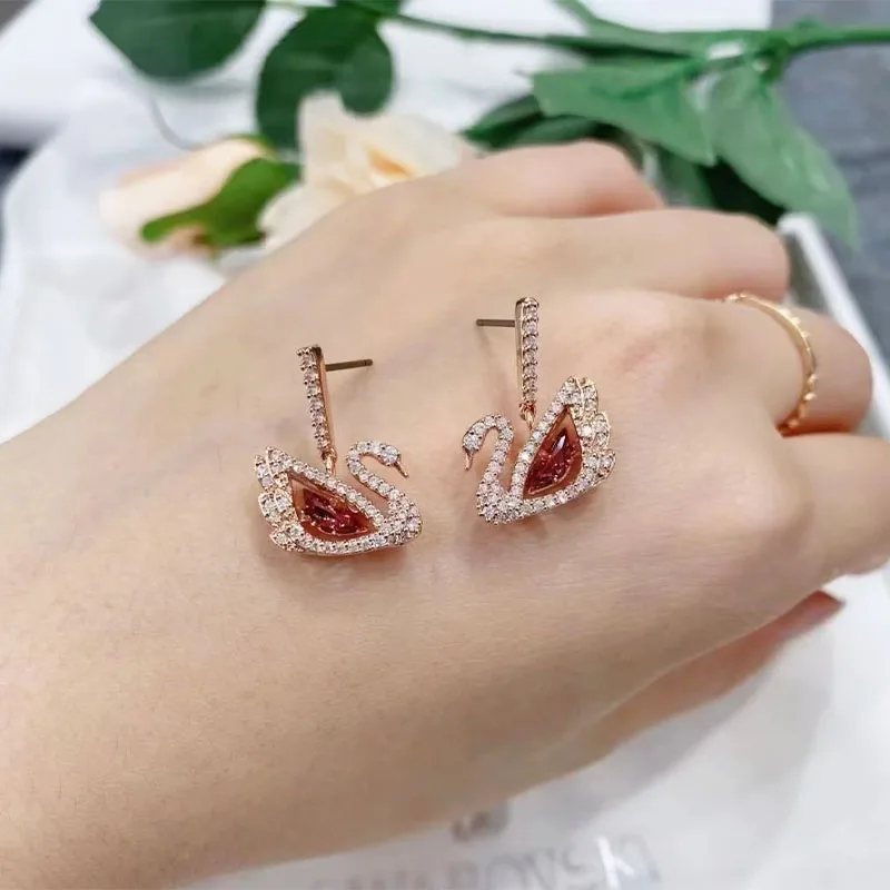 2024 New earrings Drop shaped Swan Red Crystal element earrings suitable for women exquisite high quality earrings jewelry gifts