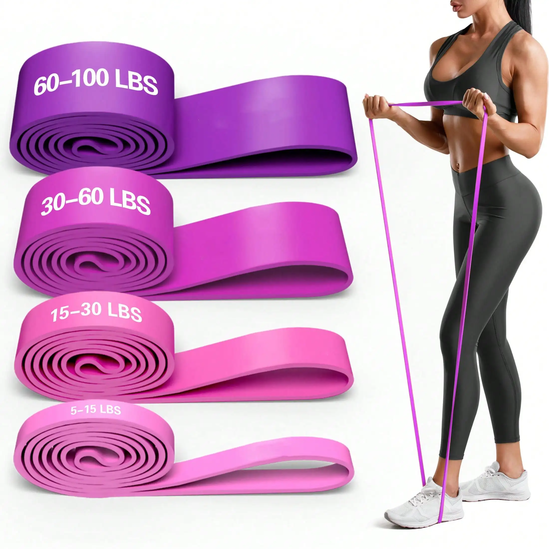 Different Resistance Stackable Yoga Bands for Strength Training Fitness Stretching Gym Home Outdoor Hip Lift Squats Exercise