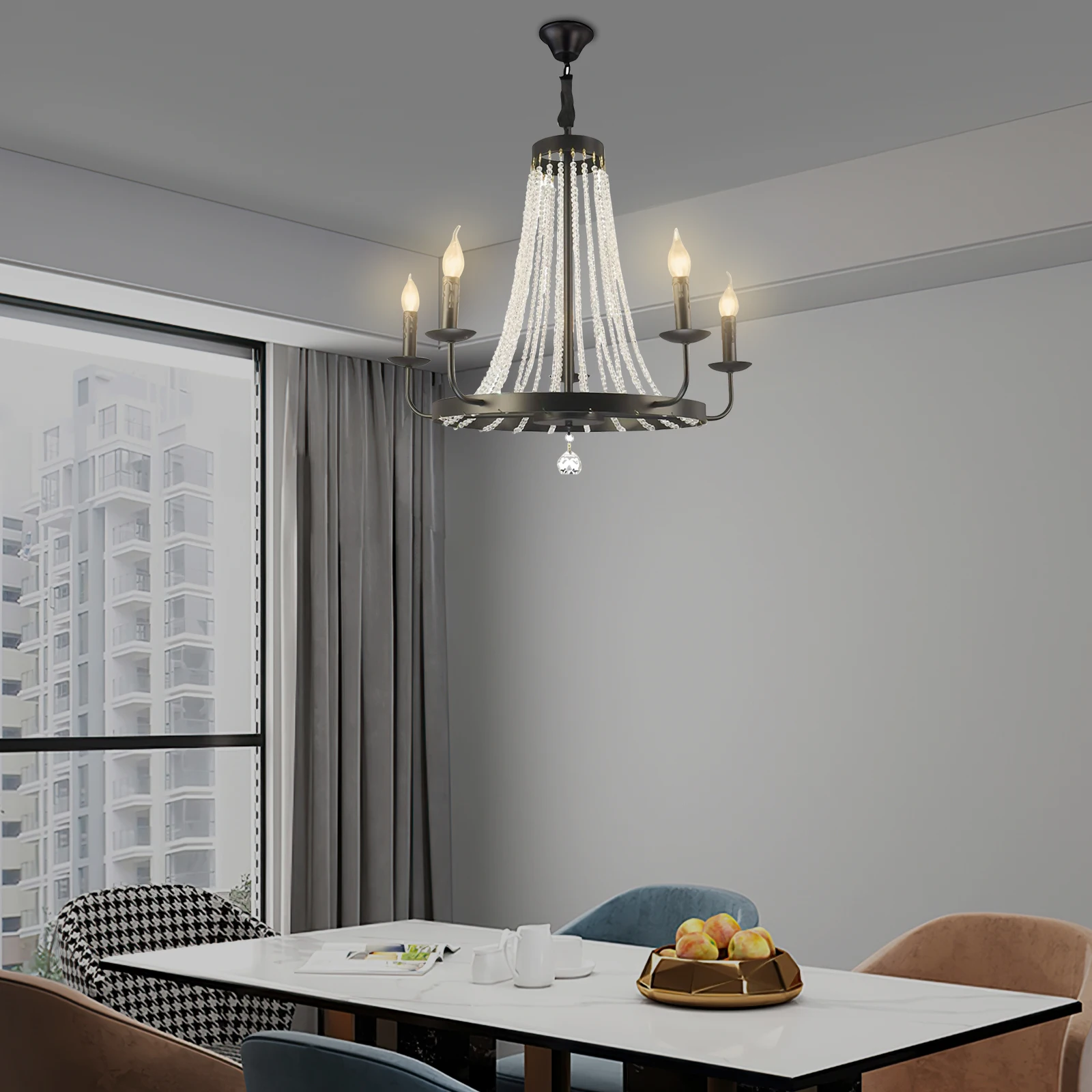 

5-Lamp Pendant Light, Living Room, Bedroom, Modern Pendant Light, Crystal Pendant Light, Diameter 58 * 48cm - E12 * 5