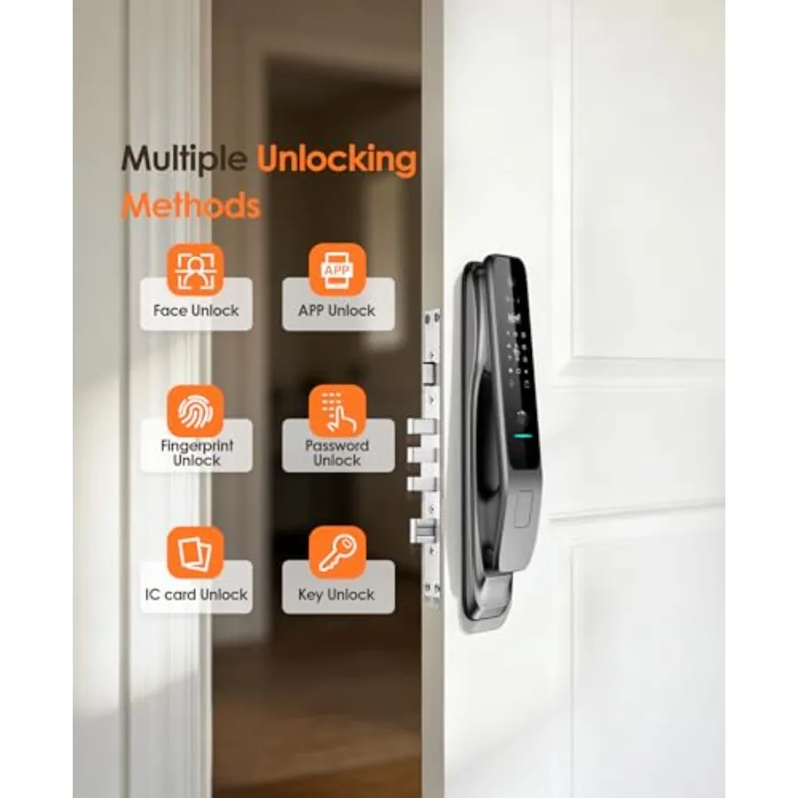 Front Door Smart Lock: 3D Face Recognition, Palm Vein Fingerprint Entry, Video Doorbell, 8-in-1 Unlock, IP67 Mortise Lock with
