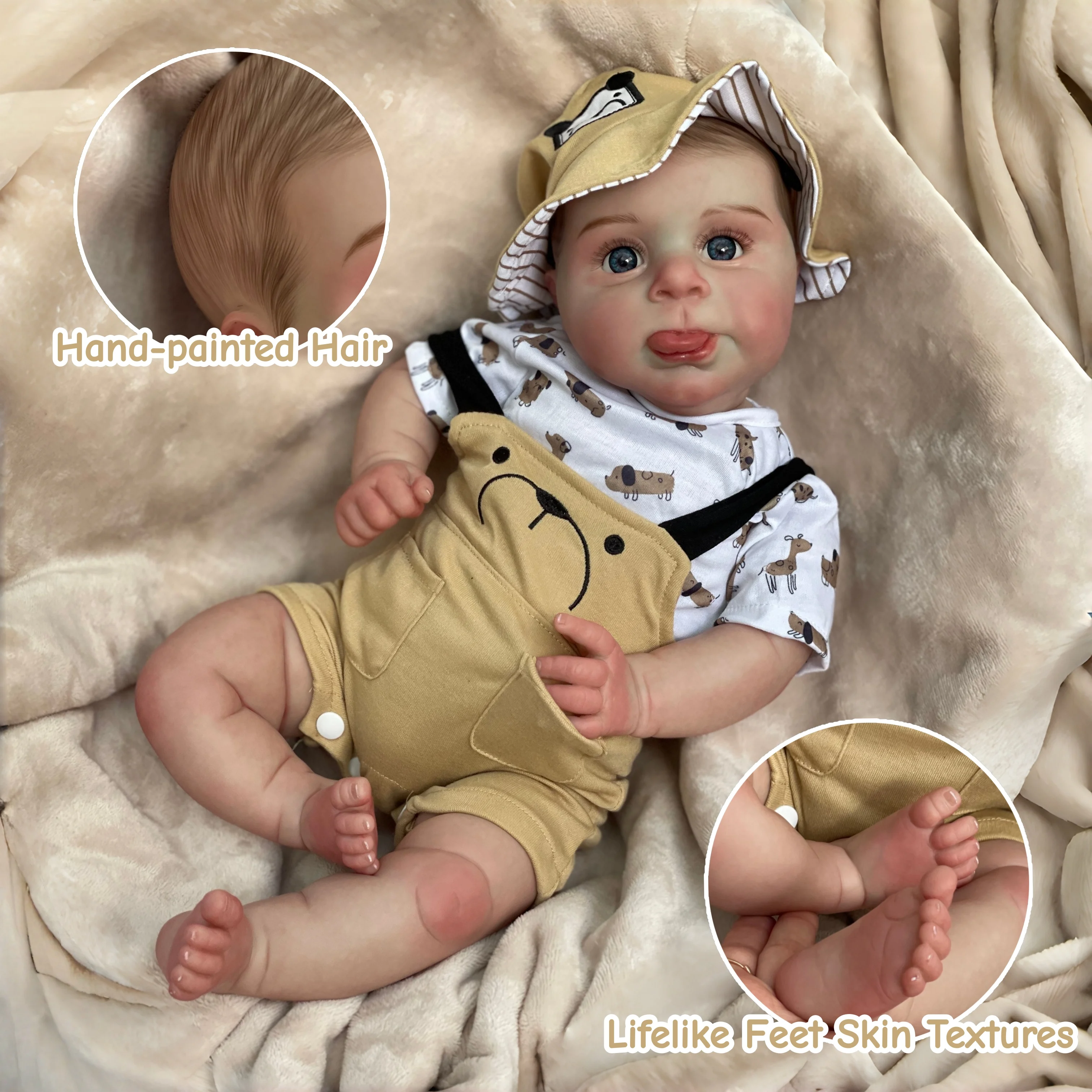 22 pollici bella bambola rinata corpo di stoffa e arti in vinile capelli dipinti realistici neonati Sebby morbidi regali di compleanno per bambini