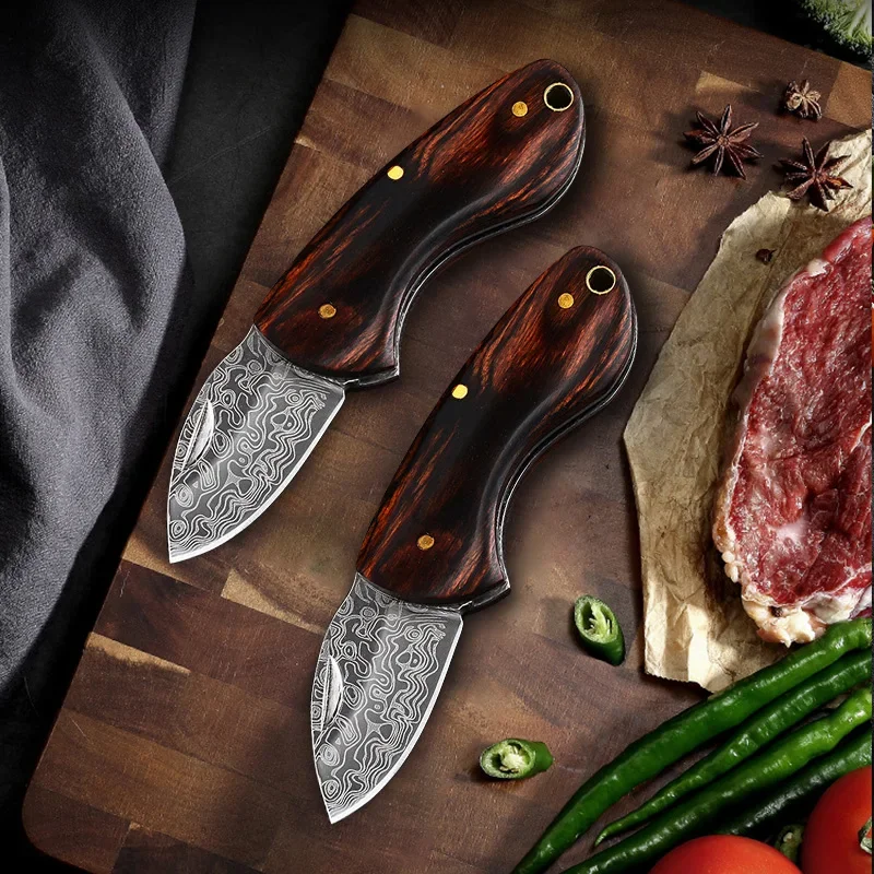 Folding Knife Slicing Meat BBQ Fruit Boning Knife Fish Filleting Kitchen Knives Hand Forged Wooden Handle Utility Knives Tools