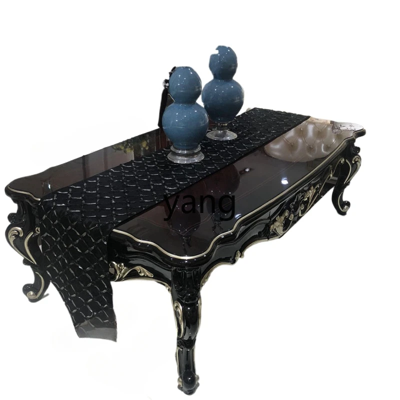 

XYY solid wood carving flower coffee table classical living room rectangular coffee table sofa combination furniture