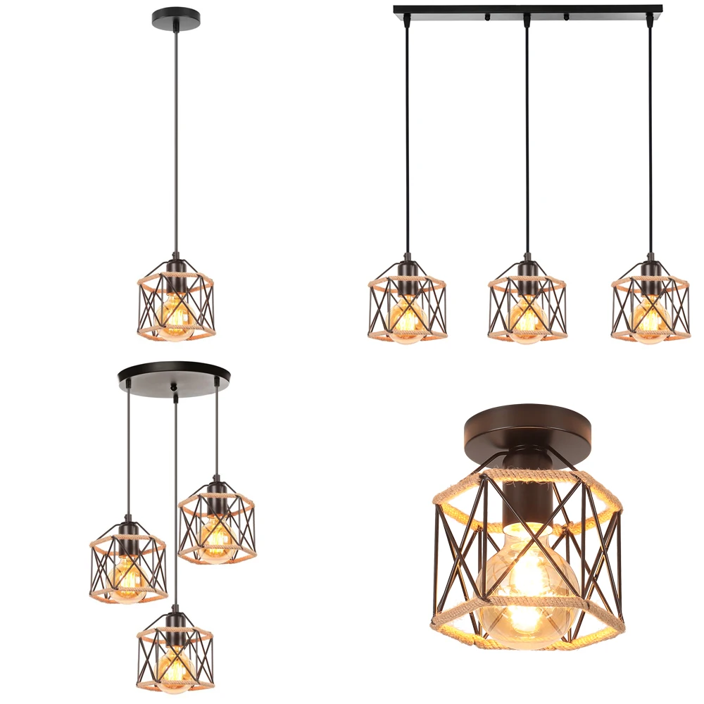 

1/3 Heads E27 Pendant light Bar Kitchen Retro Industrial Hanging Lamp Ceiling Chandelier Fixture Modern Loft Home Decor Lighting