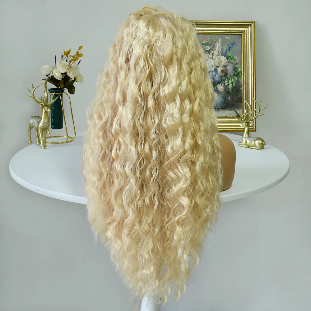 613 شقراء الدانتيل الجبهة مجعد الباروكات للنساء 20 بوصة لينة متموجة تأثيري الباروكات مقاومة للحرارة الاصطناعية الدانتيل شعر مستعار أمامي