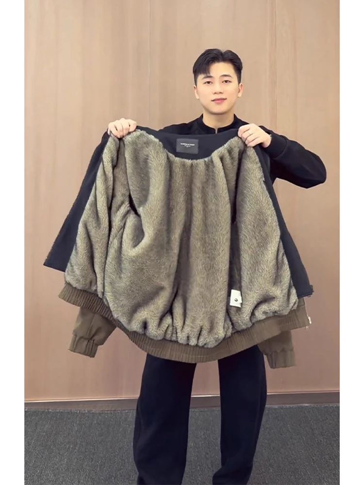 

Men's Winter Thiened Fce Lined Cotton Jaet Fake Two-Piece Design Hooded Zipper Closure Warm Casual Outerwear Coat