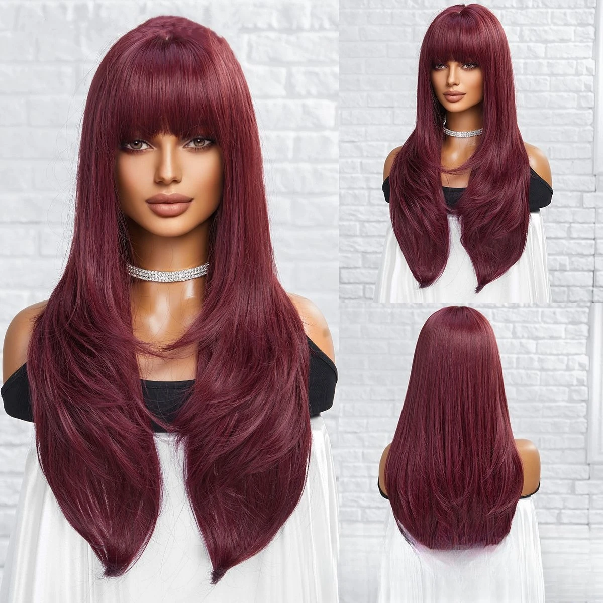 

Ladies wig blue gradual change bangs long straight hair full head cover sweet animation cos Japanese high temperature silk Lolit