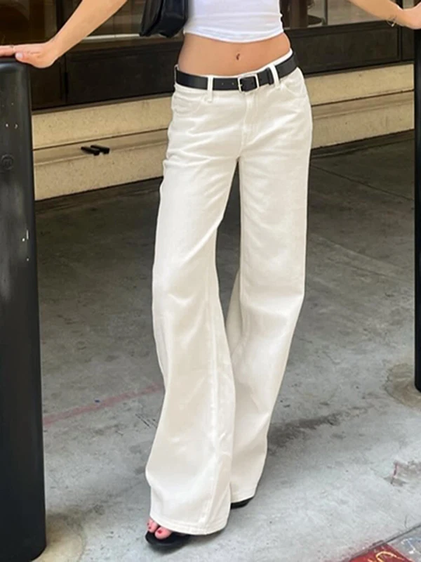 Cleanfit Casual jeans met lage taille en rechte pijpen Witte veelzijdige broek met wijde pijpen Romore High Street American Sle damesjeans