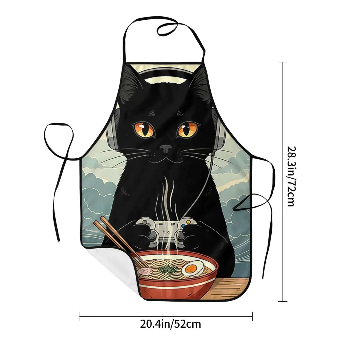 Cute Kawaii Gamer Cat Funny Ramen Retro Japanese Cat Gaming Aprons Chef Cooking Tablier Sleeveless Bib Kitchen Cleaning Pinafore