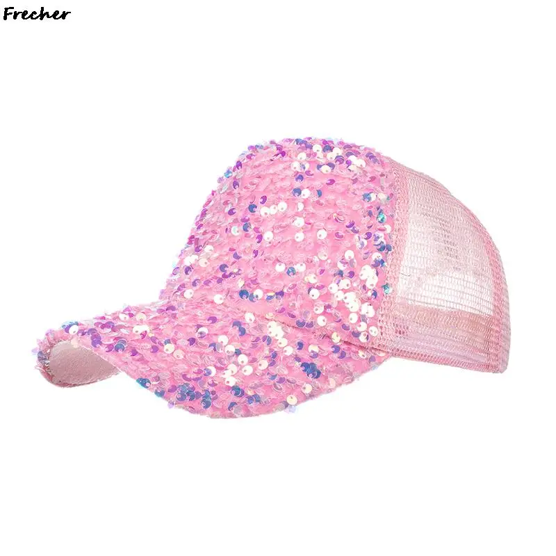 Sequin Patchwork Visors Cap Girls Shiny Coin Baseball Caps Fashion Party Sun Hats Street Hip Hop Casquette Bling Snapback Hat