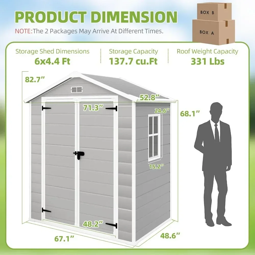 Outdoor Storage Shed with Floor for Garden Tool,Waterproof Outdoor Resin Shed,Lockable Doors for Patio,Yard,Lawn (Gray) image 2