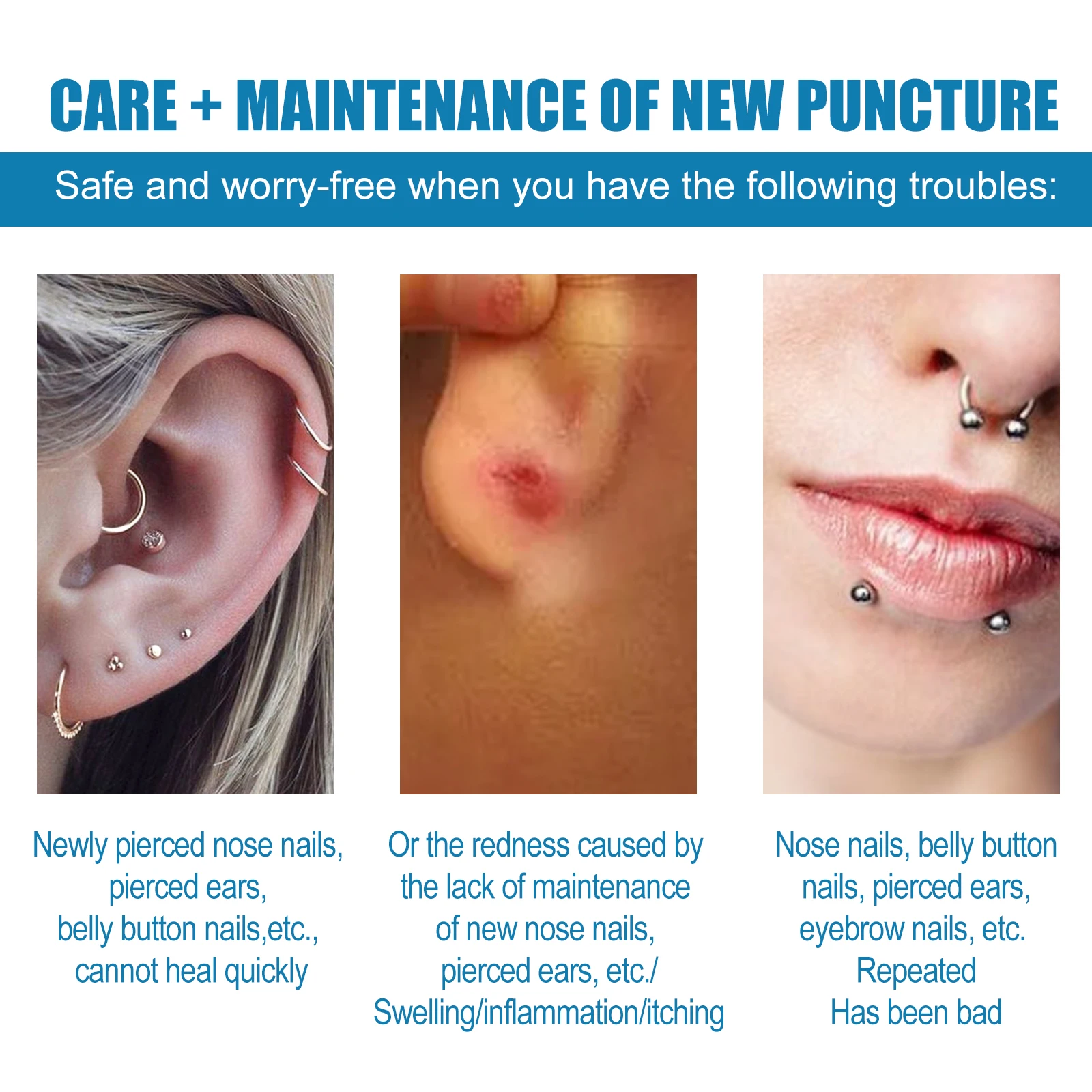 30ml Ear Piercing Care Solution Disinfecting Nose Body Portable Formula Cleanser Allergy Safe Aftercare Reduce Piercer