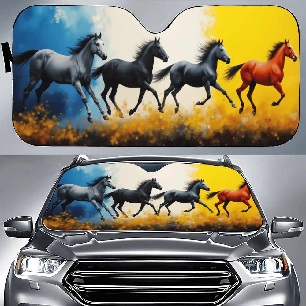 Group Of Four Horses Running In A Field Car Auto Sunshades Car Sunshade, Front Window Sun Cover For Car, Auto Sunshade For Car D