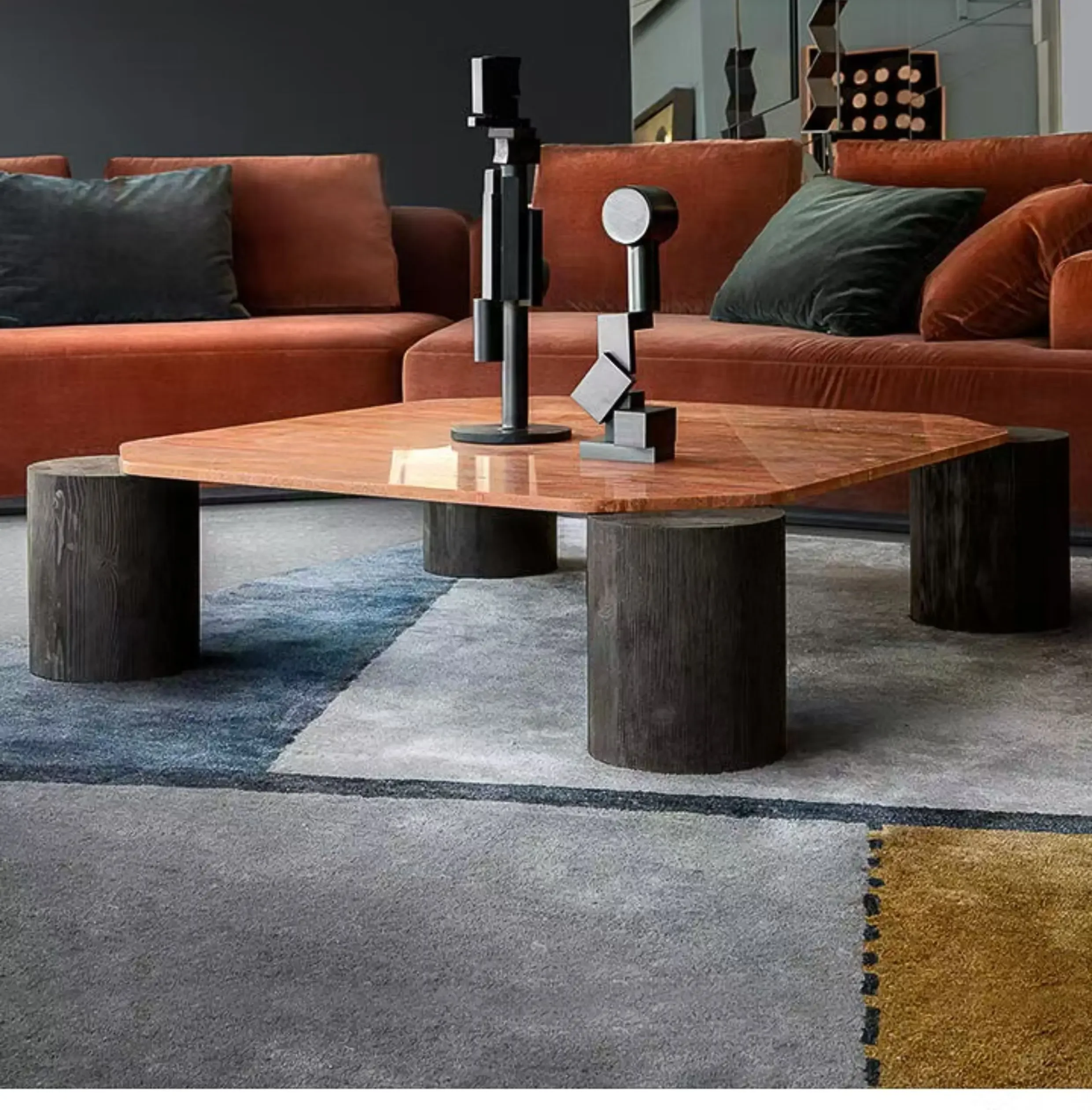 Italian Travertine Coffee Table, Art Gallery Grade for Showroom & Villa, Heat & Scratch Resistant, Master Design, Customizable