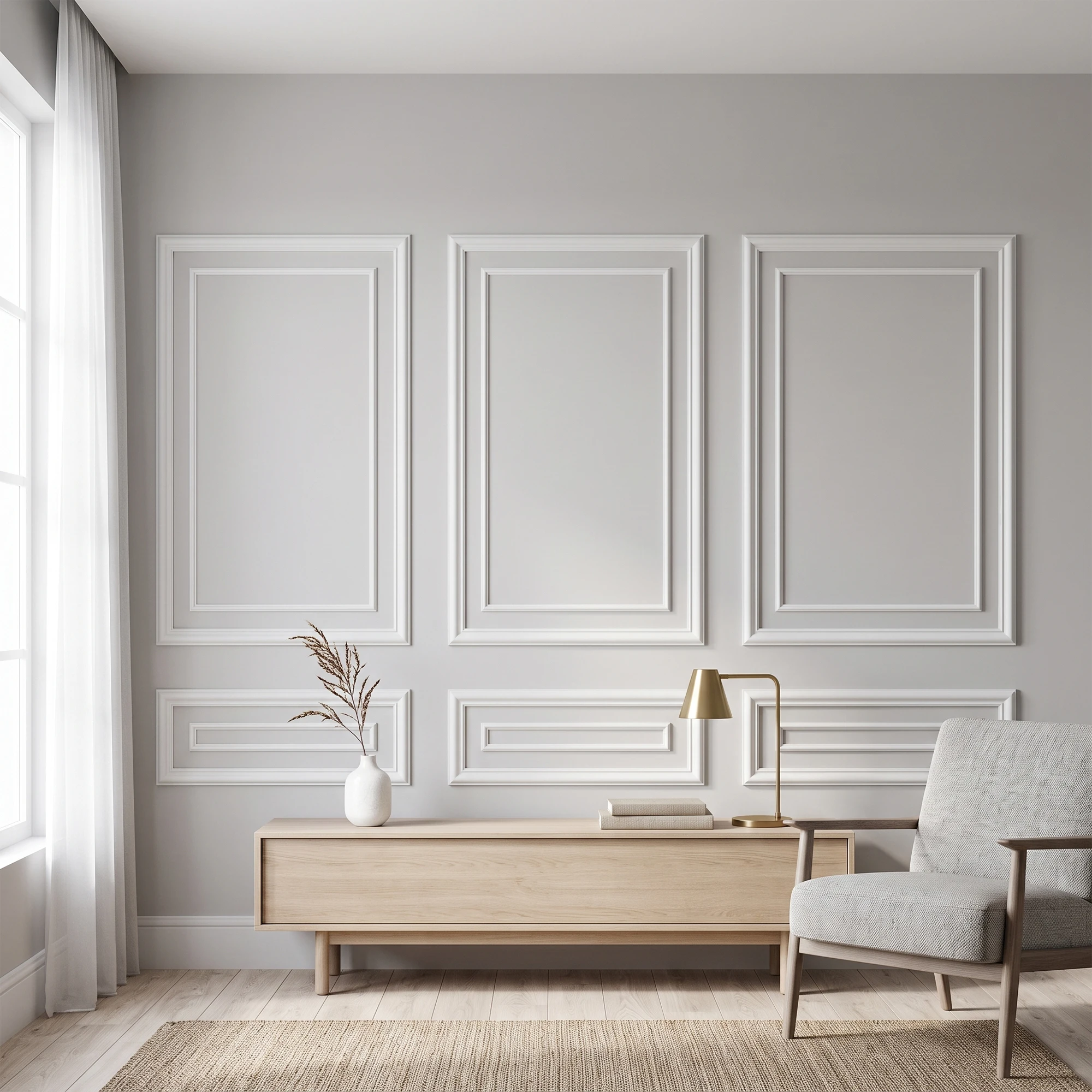 Set of 3 Peel and Stick Wall Molding Kit, Pre Cut Wainscoting Panels | 70x48 in + 48x16 in, Paintable, Ready to Assemble Wall Moulding, Living Room or Bedroom Accent Wall Decor