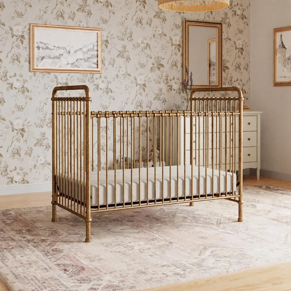 Best Seller 3-in-1 Convertible Baby Crib Gold GREENGUARD Gold Certified Crib to Toddler Bed Daybed Vintage Style Adjustable