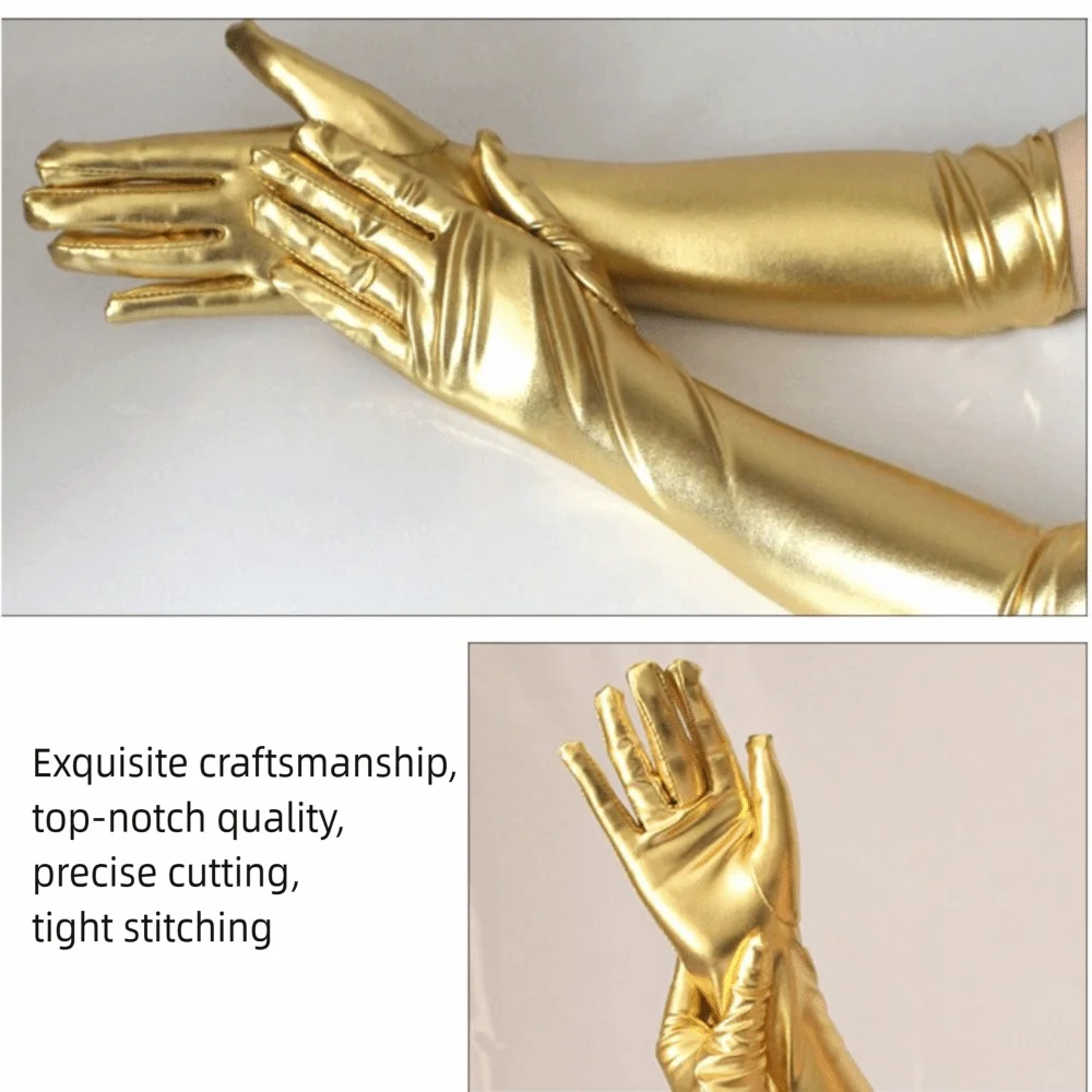 Gothic Shiny Bright Leather Gloves Long/Short Stage Performances Etiquette Gloves Gold Silver Color Punk Mittens Cosplay
